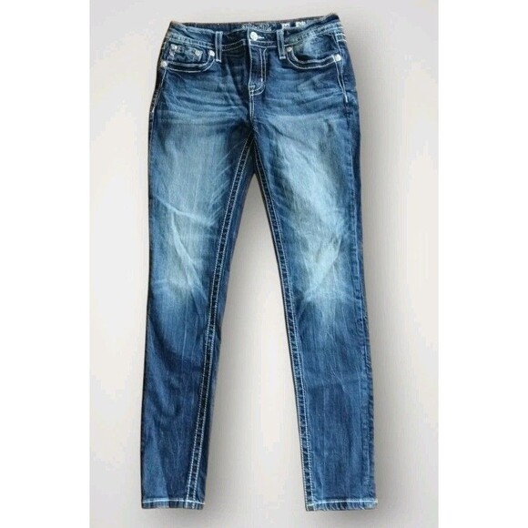 Miss Me Standard Skinny Rhinestone Bling Jeans Dark Wash Size 30 - Picture 2 of 8